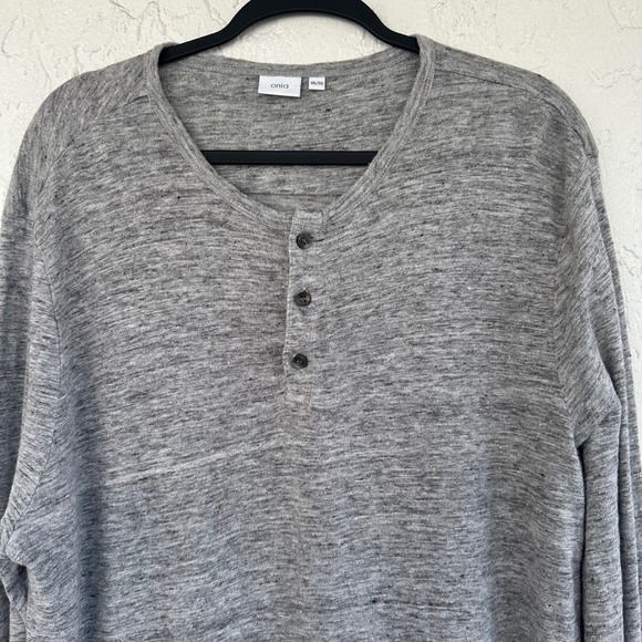 Onia Linen Gray Heathered Long Sleeve Henley Shirt Men XXL - Picture 2 of 7
